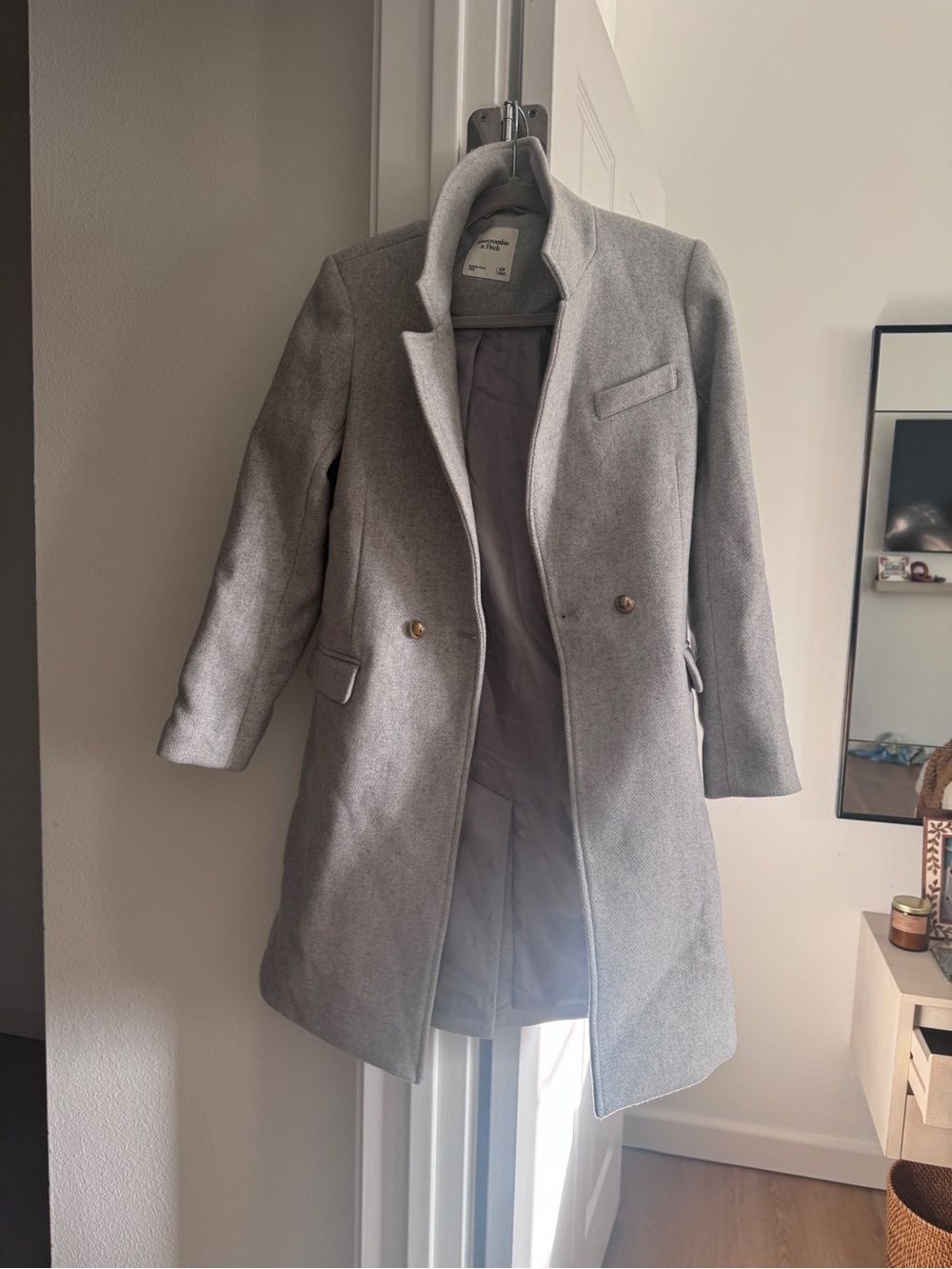Abercrombie & Fitch Light Grey Double-Breasted Wool Pea Coat XS WOMENS